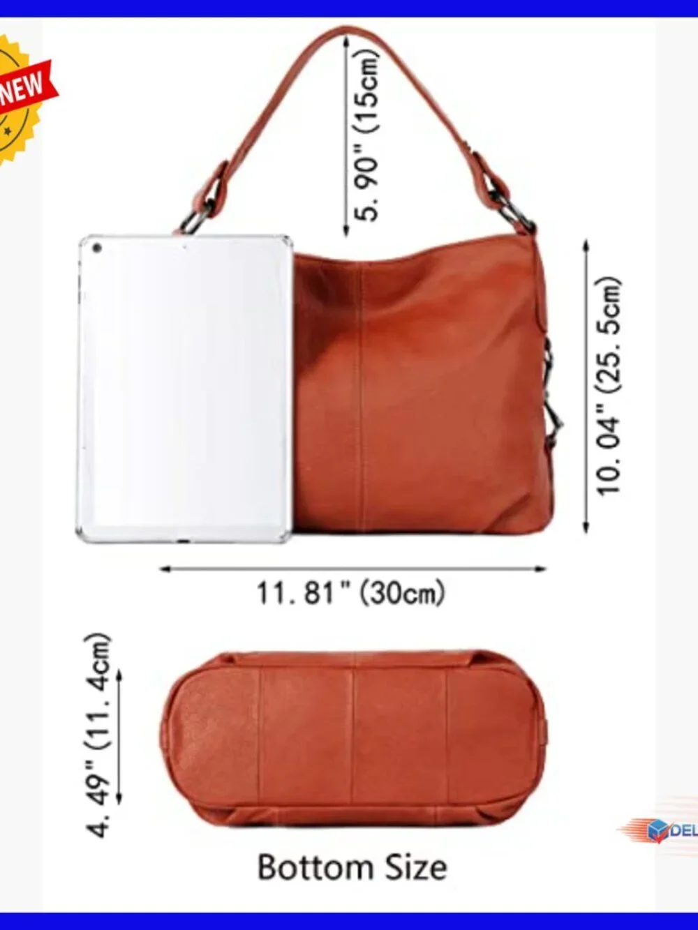 Large Genuine Leather Hobo Shoulder Bag with Crossbody Strap